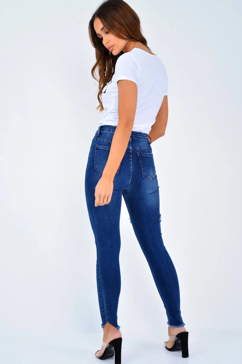 Dark Denim Slash Distressed Skinny Jeans - Jocie