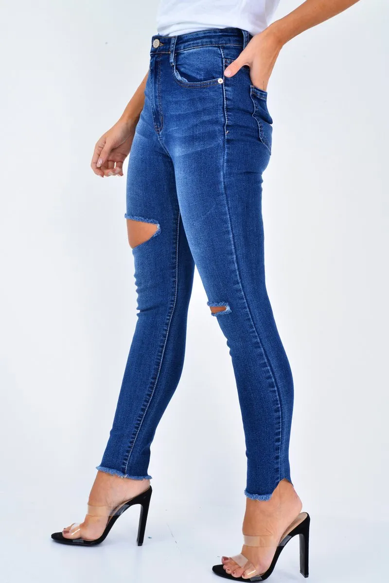 Dark Denim Slash Distressed Skinny Jeans - Jocie