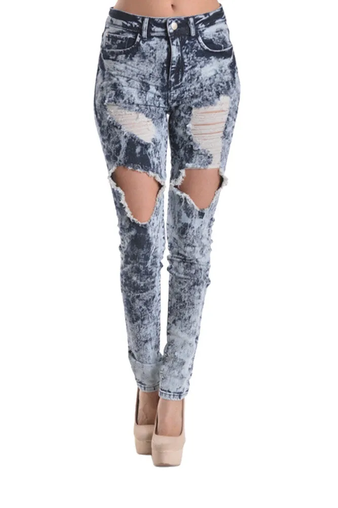 Destroyed Acid Wash Skinny Jeans