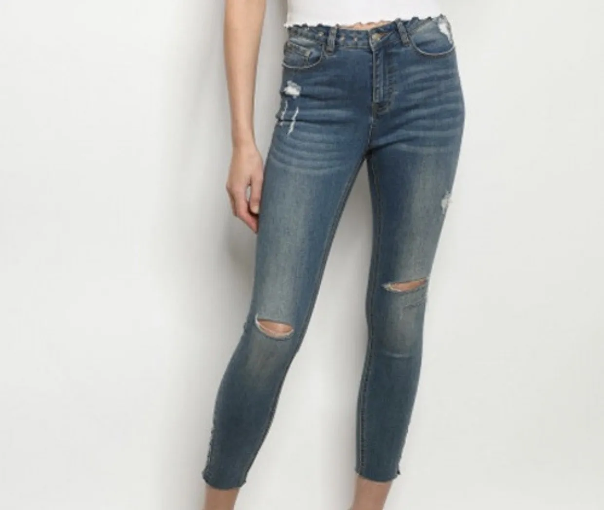 Distressed Skinny Jean with Grommet Detail*