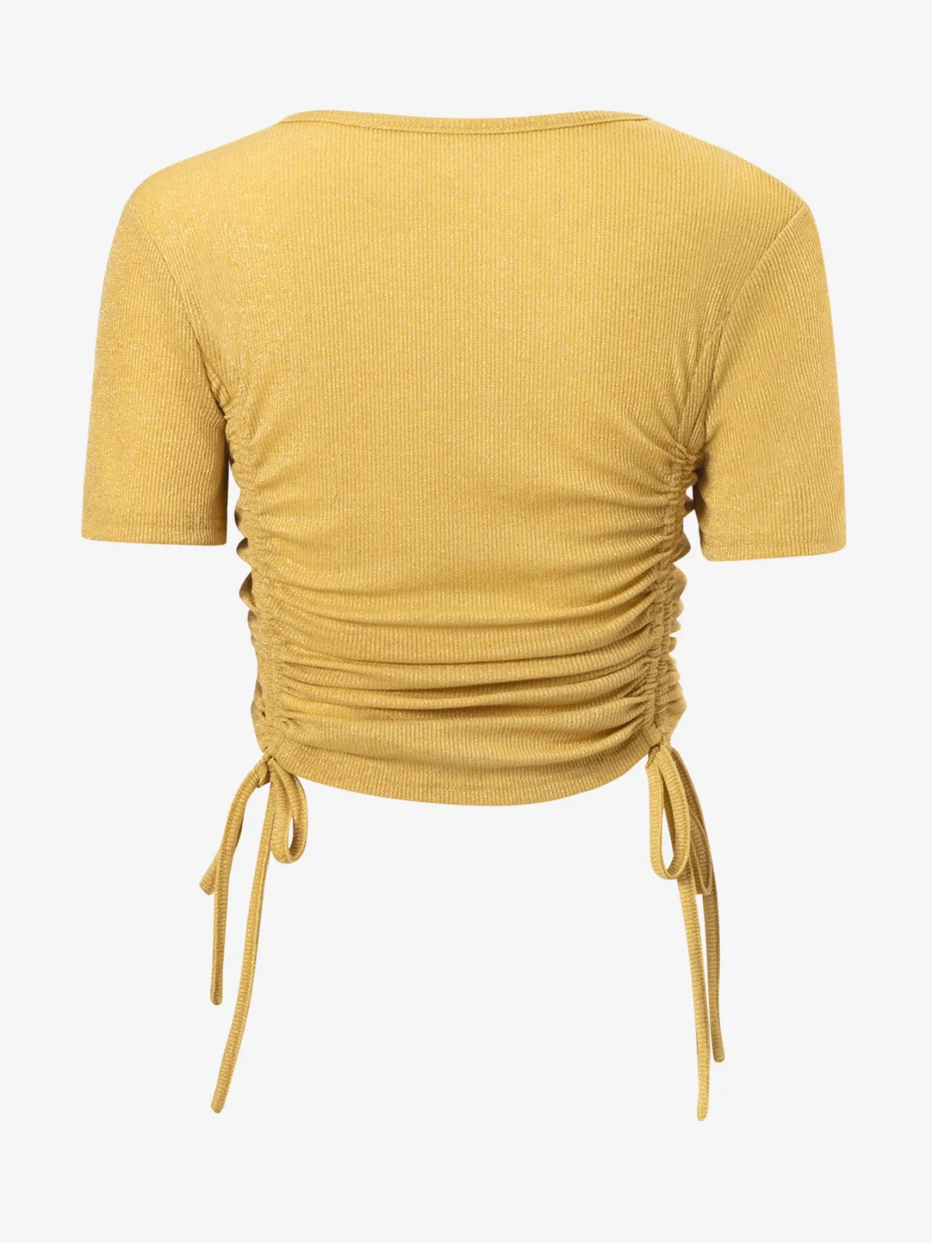 Drawstring Ruched Notched Crop Top