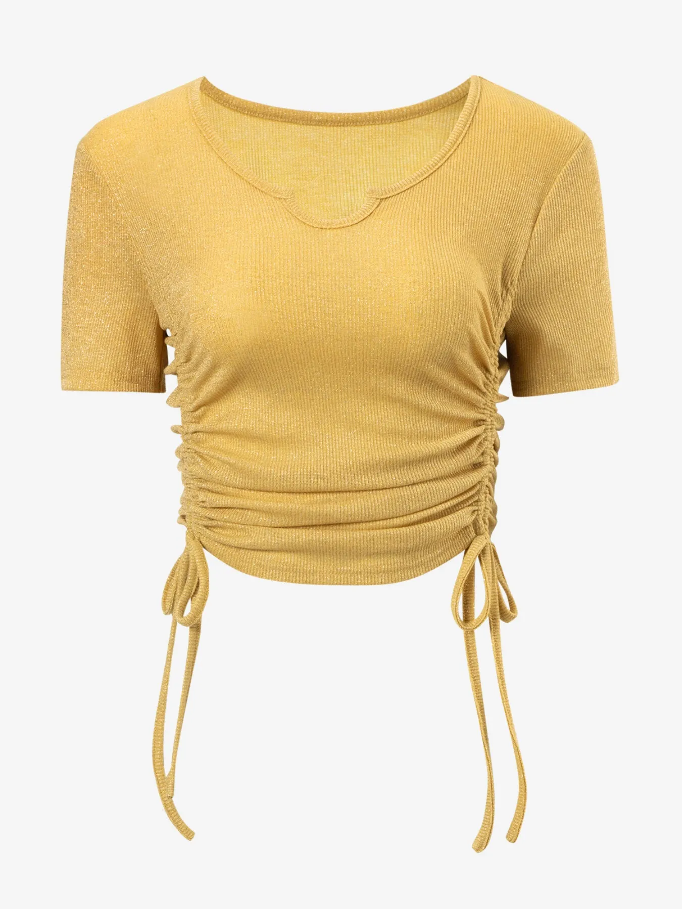 Drawstring Ruched Notched Crop Top