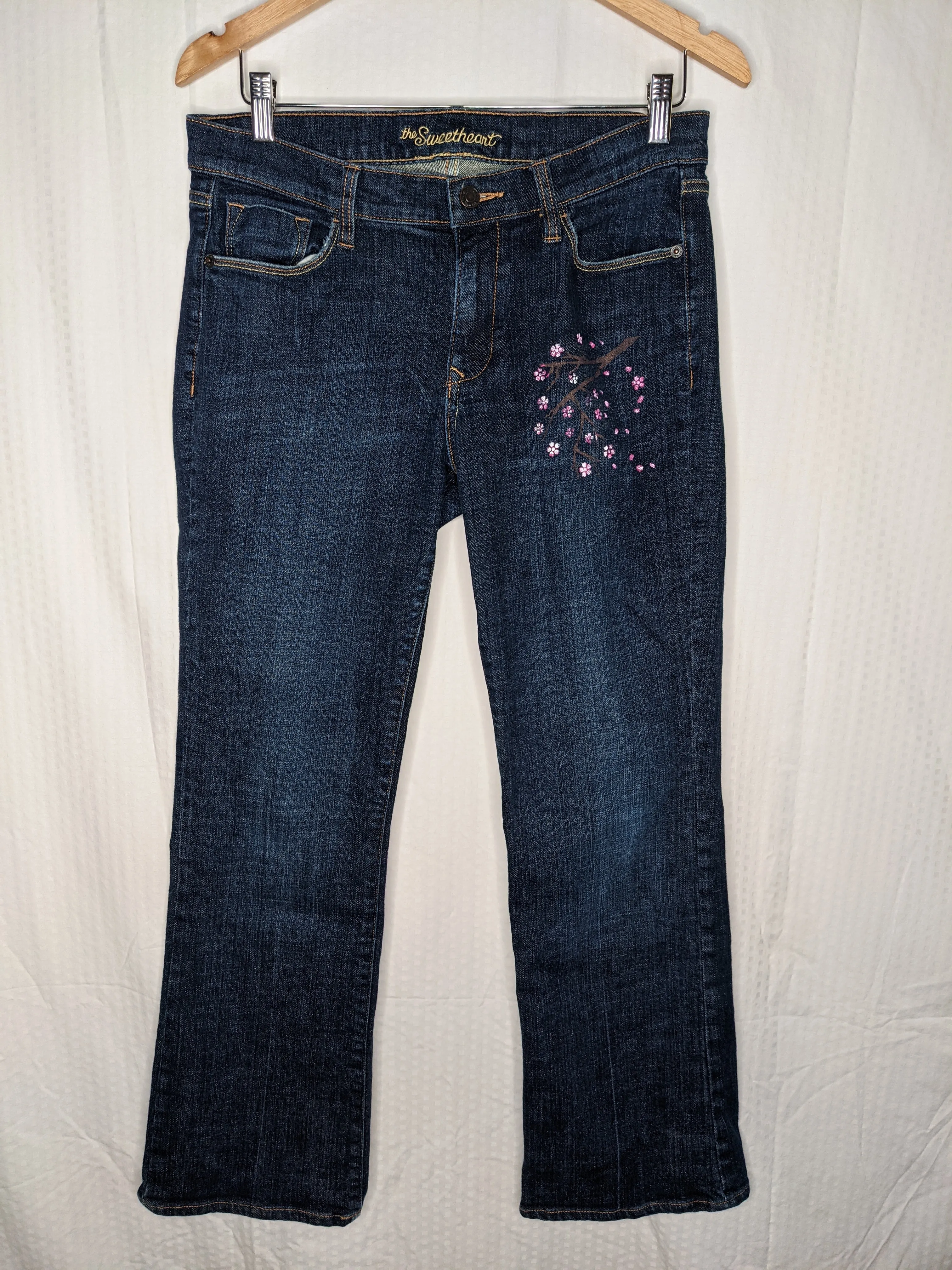 Eco Pretty Upcycled Cherry Blossom Print Dark Wash Skinny Jeans - Size 6