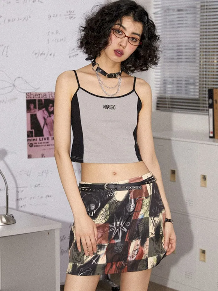 Embroidery Colorblocking Short Camisole Tank【s0000008840】