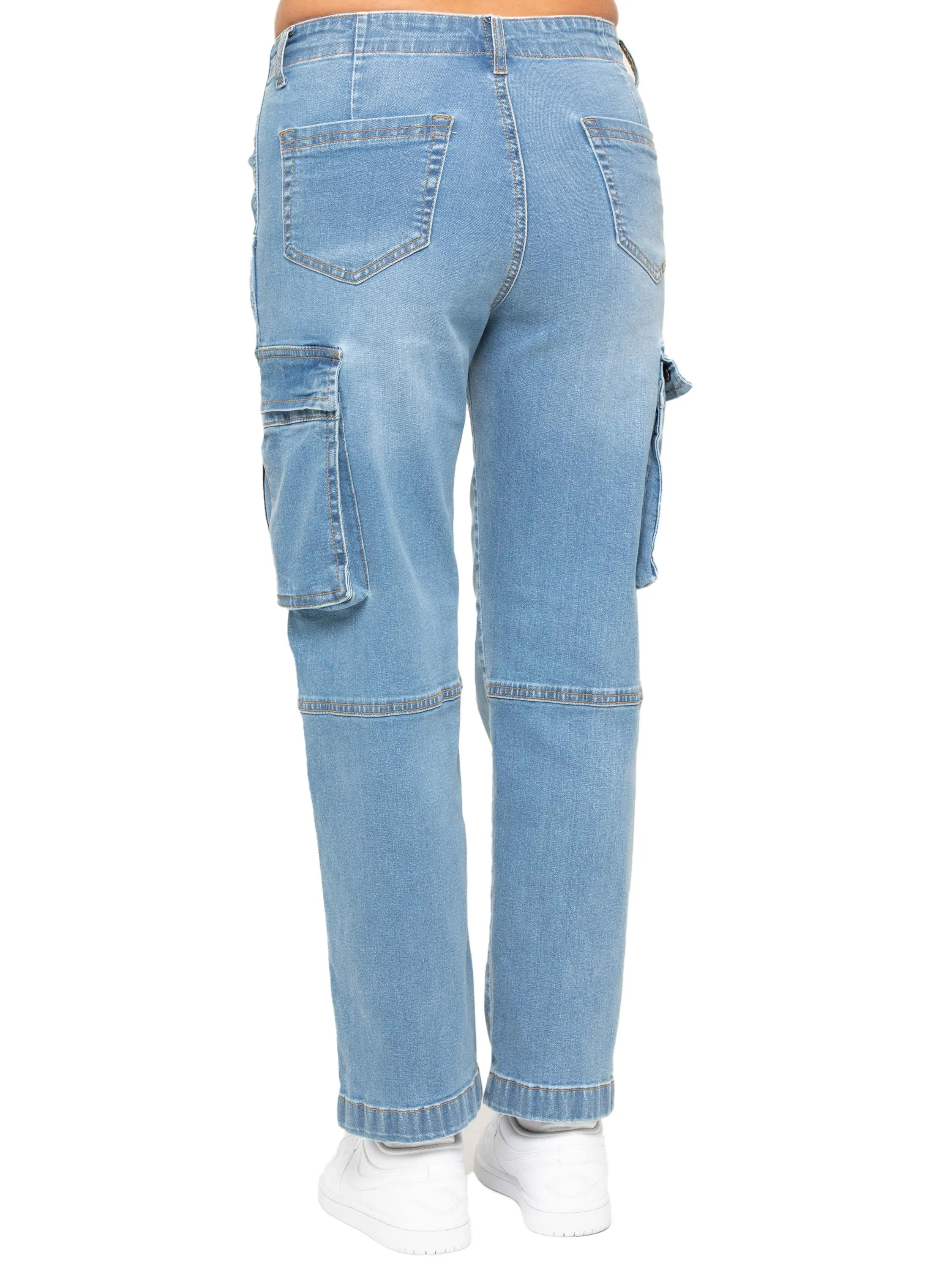 Enzo | Womens Cargo Straight Leg Jeans