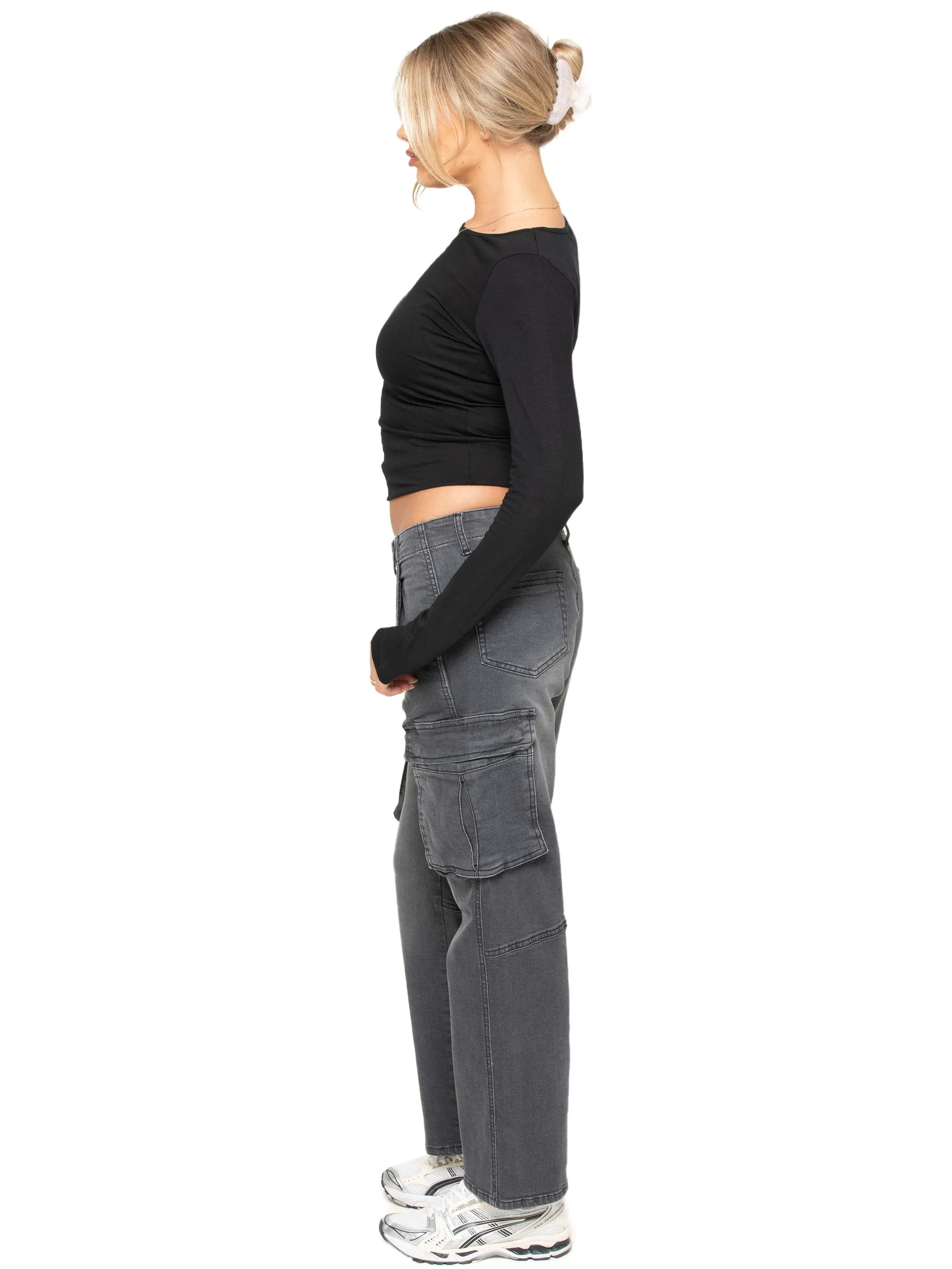 Enzo | Womens Cargo Straight Leg Jeans