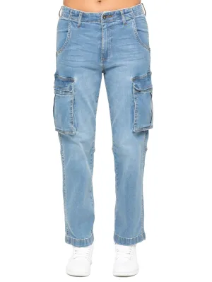 Enzo | Womens Cargo Straight Leg Jeans