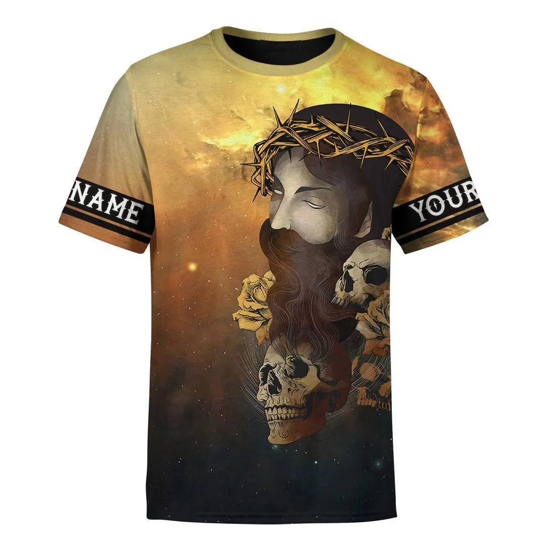 Faith Over Fear Jesus Skull Customized Shirt - Christian 3d Shirts For Men Women - Custom Name T-Shirt