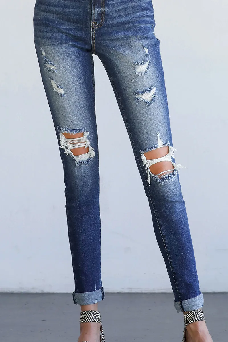 Fly to the Sky Knee Ripped Skinny Jeans