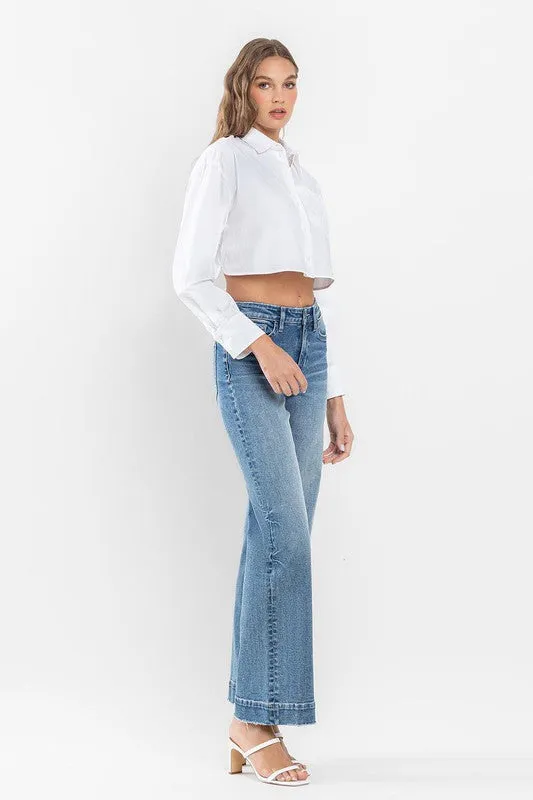 Flying Monkey High Rise Wide Leg Jeans with Trouser Hem Detail