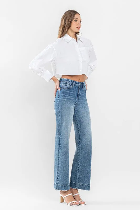 Flying Monkey High Rise Wide Leg Jeans with Trouser Hem Detail