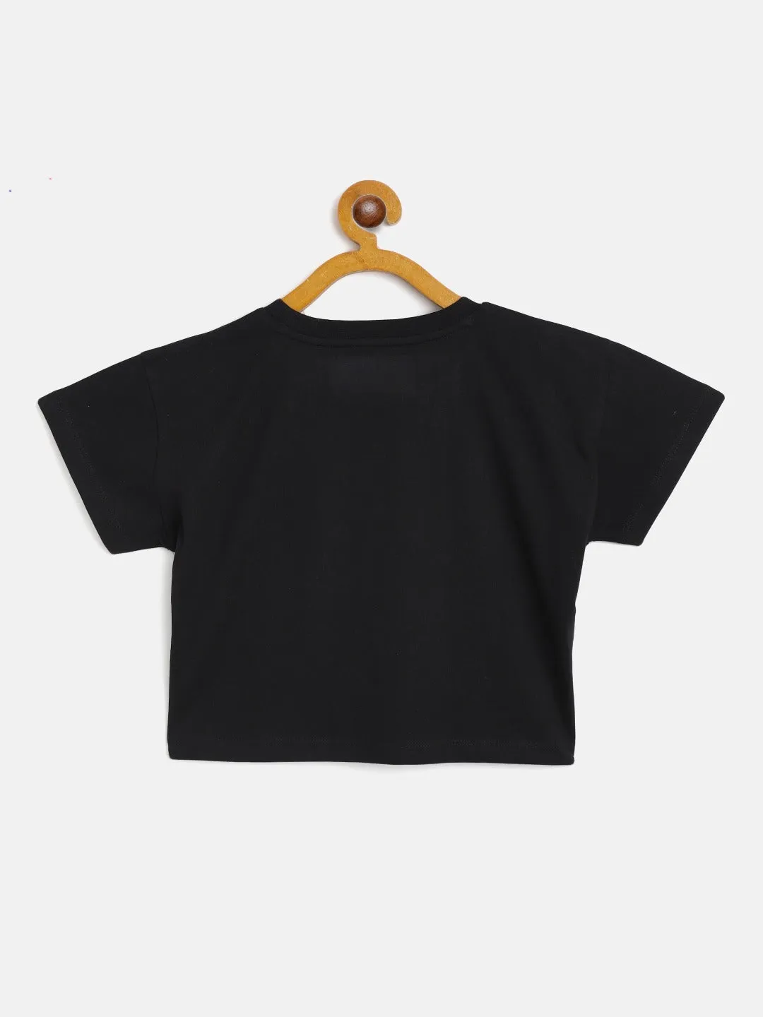 Girls Black Omg Crop T-Shirt