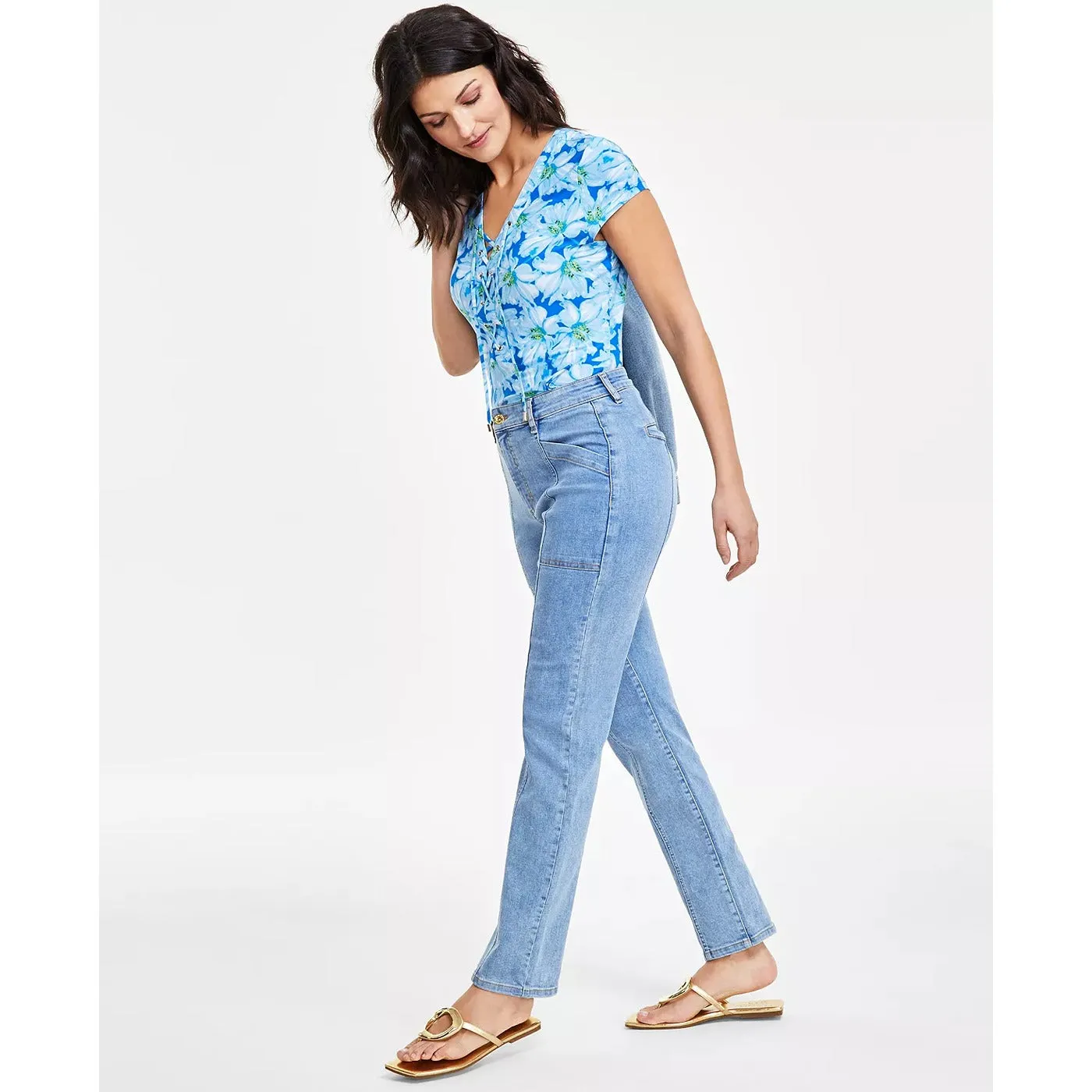 High-Rise Seamed Straight-Leg Jeans