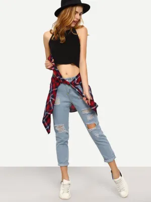 High Waist Ripped Denim Pant