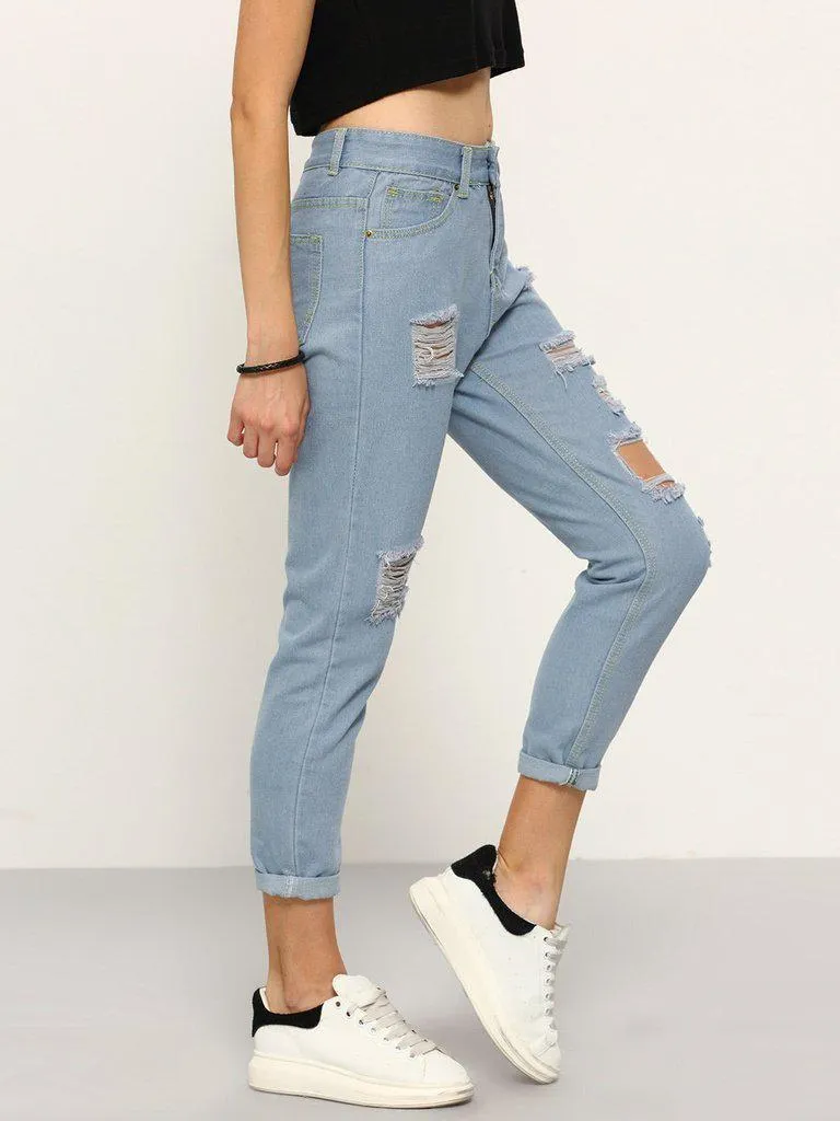 High Waist Ripped Denim Pant