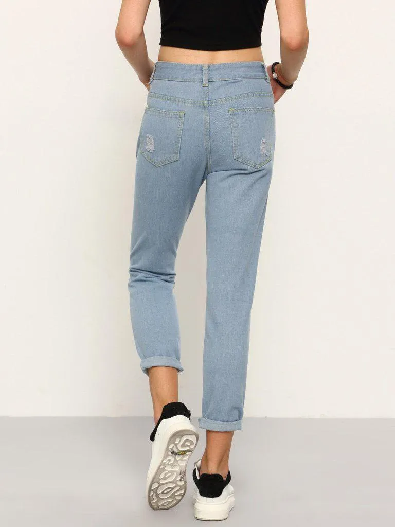 High Waist Ripped Denim Pant