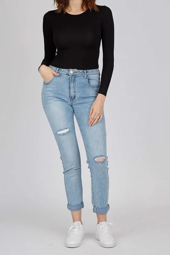 Jeans Mom Fit Ripped with Lining