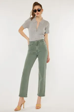 Kan Can Ultra High Rise 90's Olive Straight Jeans