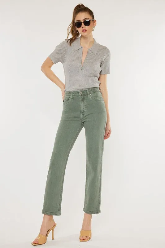 Kan Can Ultra High Rise 90's Olive Straight Jeans