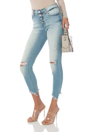 Kancan Denim High Rise Medium-Light Wash Distressed Ankles Skinny Jeans