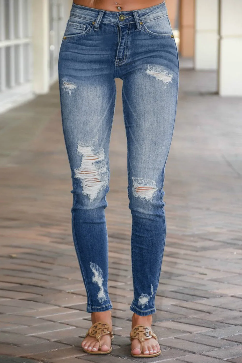 KittenAlarm - Women's Classic Straight Leg High Waisted Distressed Denim Pants Ripped Skinny Jeans