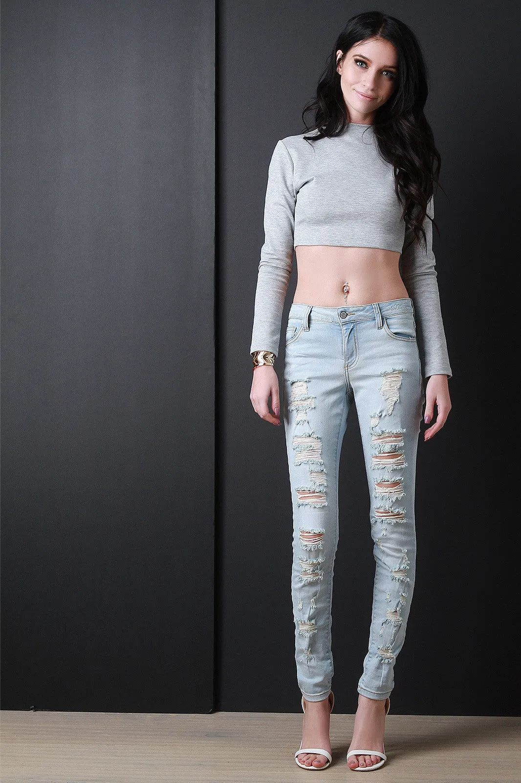 Low Rise Silhouette Ripped Skinny Jeans