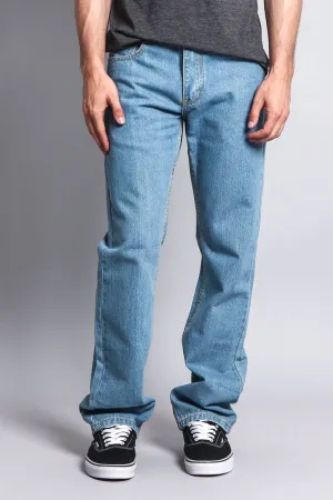 Men's Straight Fit Washed Denim Jeans (Washed Light Indigo)