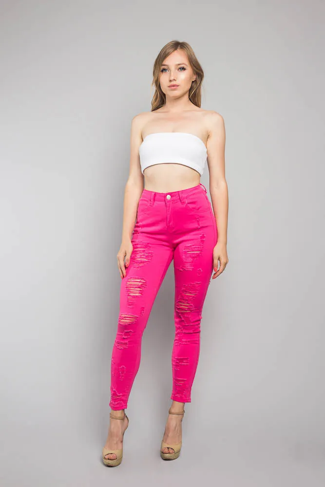 Neon Double Distressed Skinny Jeans