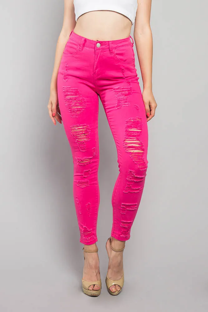 Neon Double Distressed Skinny Jeans