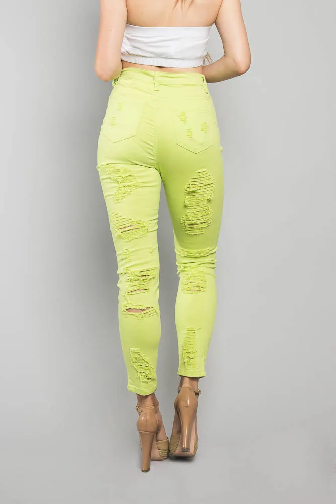 Neon Double Distressed Skinny Jeans