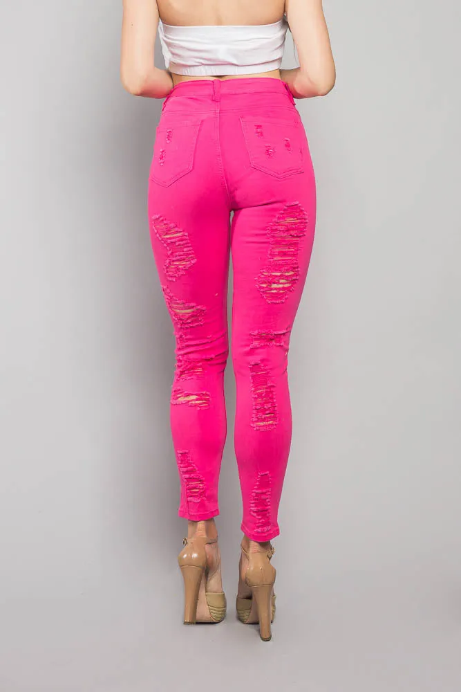 Neon Double Distressed Skinny Jeans