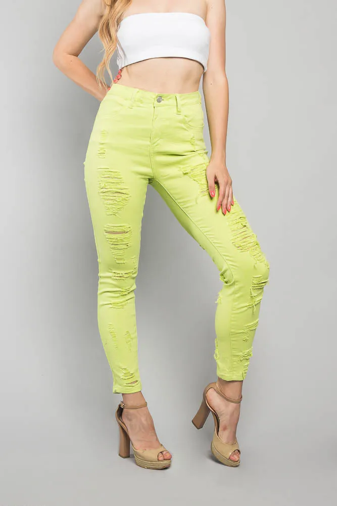 Neon Double Distressed Skinny Jeans