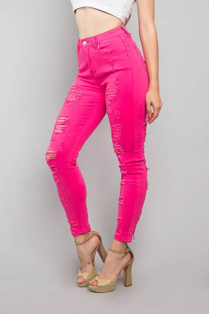 Neon Double Distressed Skinny Jeans