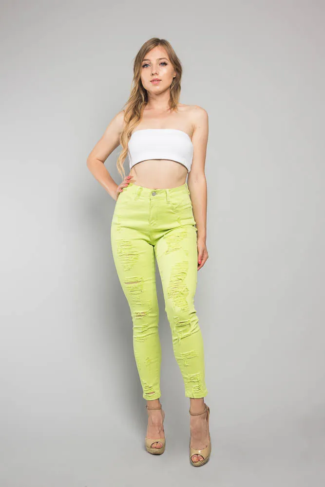 Neon Double Distressed Skinny Jeans