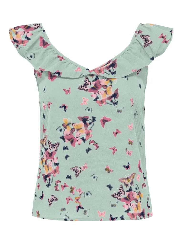 Nova Lux Sleeveless Frill Top - Printed