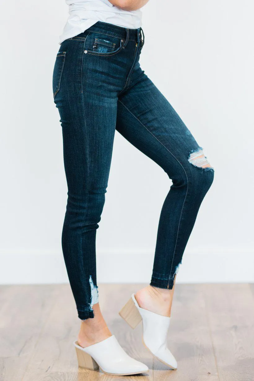 Novah Distressed Dark Wash Skinny Jeans