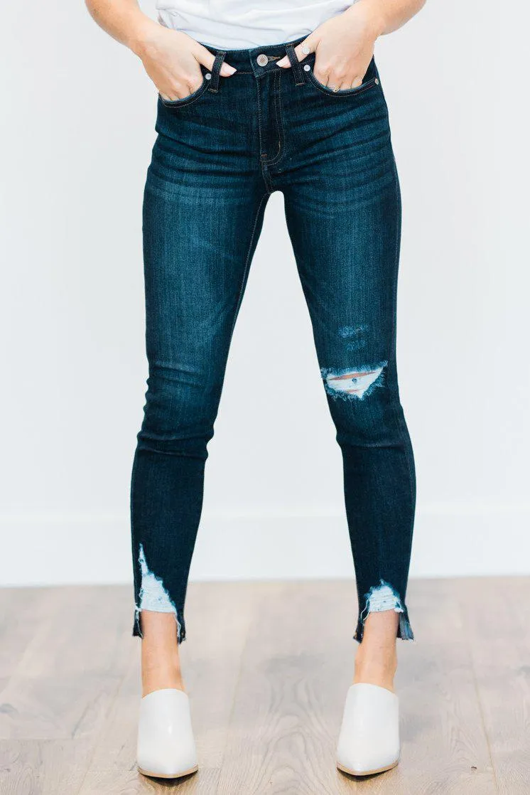 Novah Distressed Dark Wash Skinny Jeans