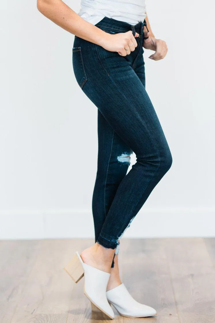 Novah Distressed Dark Wash Skinny Jeans