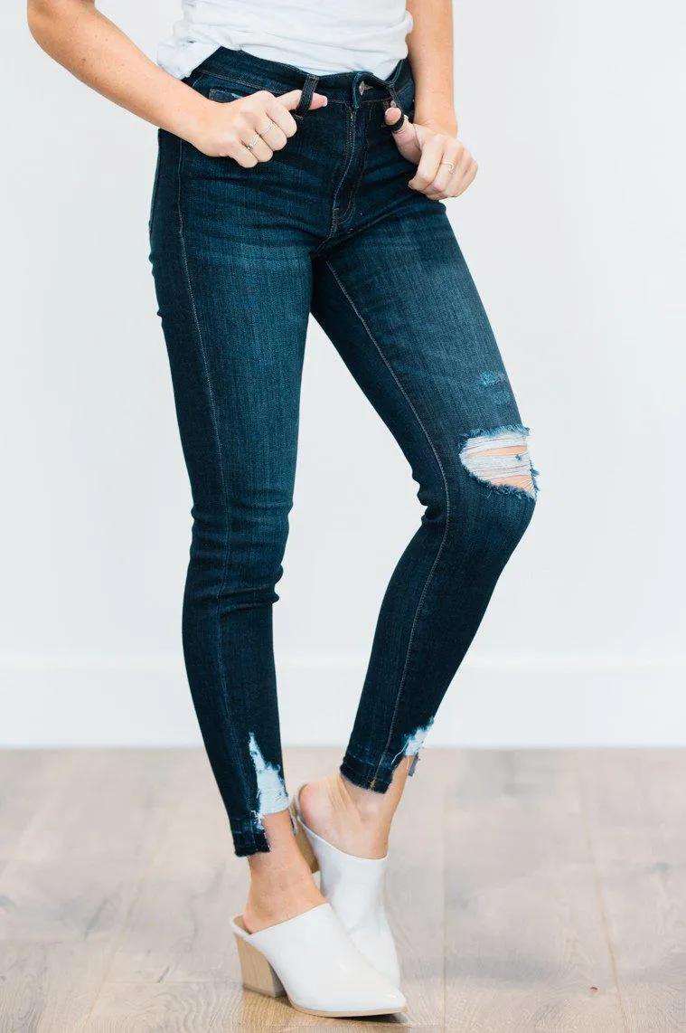 Novah Distressed Dark Wash Skinny Jeans