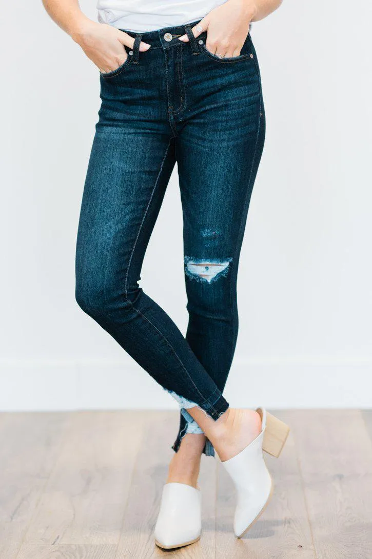 Novah Distressed Dark Wash Skinny Jeans