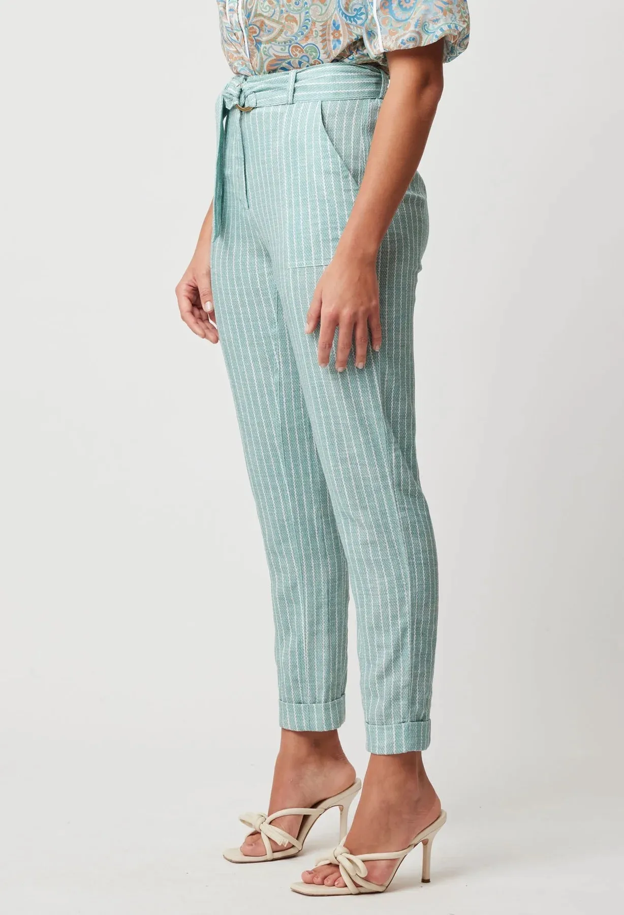 ONCE WAS TRANSIT LINEN VISCOSE PANT IN CAPRI STRIPE