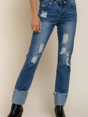 POL Straight Leg Distressed Denim Jeans