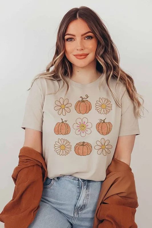 PUMPKINS AND FLOWERS GRAPHIC TEE PLUS SIZE