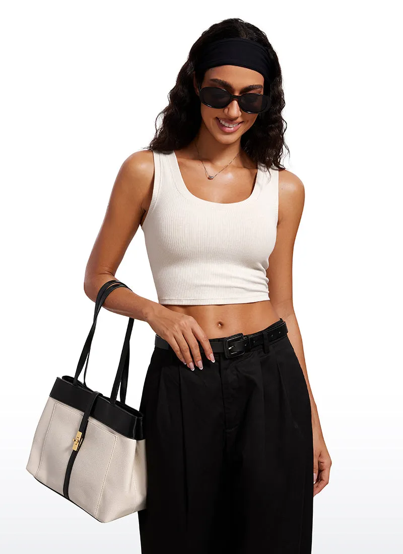 Ribbed Cropped Length Scoop Neck Tank