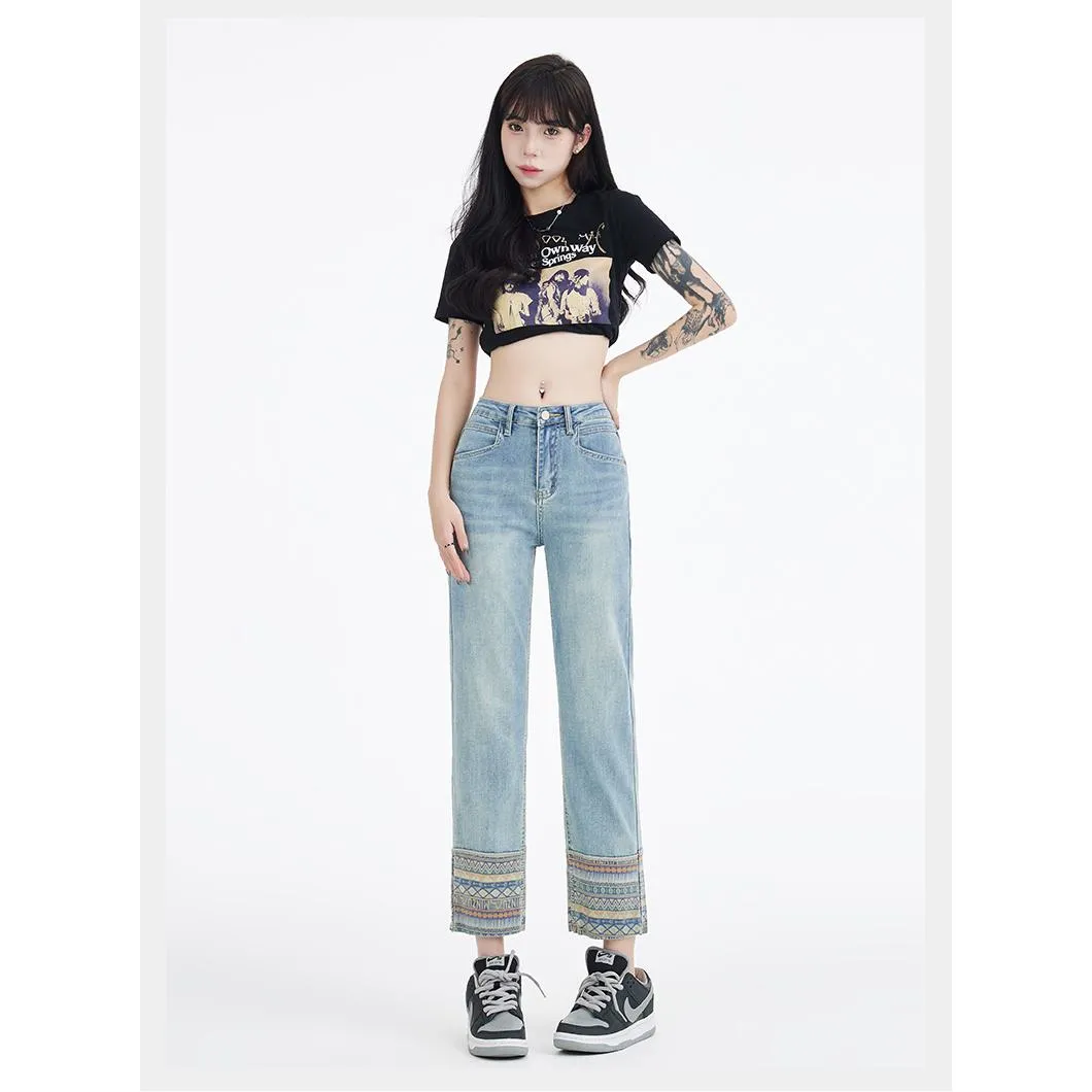 Simplicity Straight Leg Embroidery Jeans