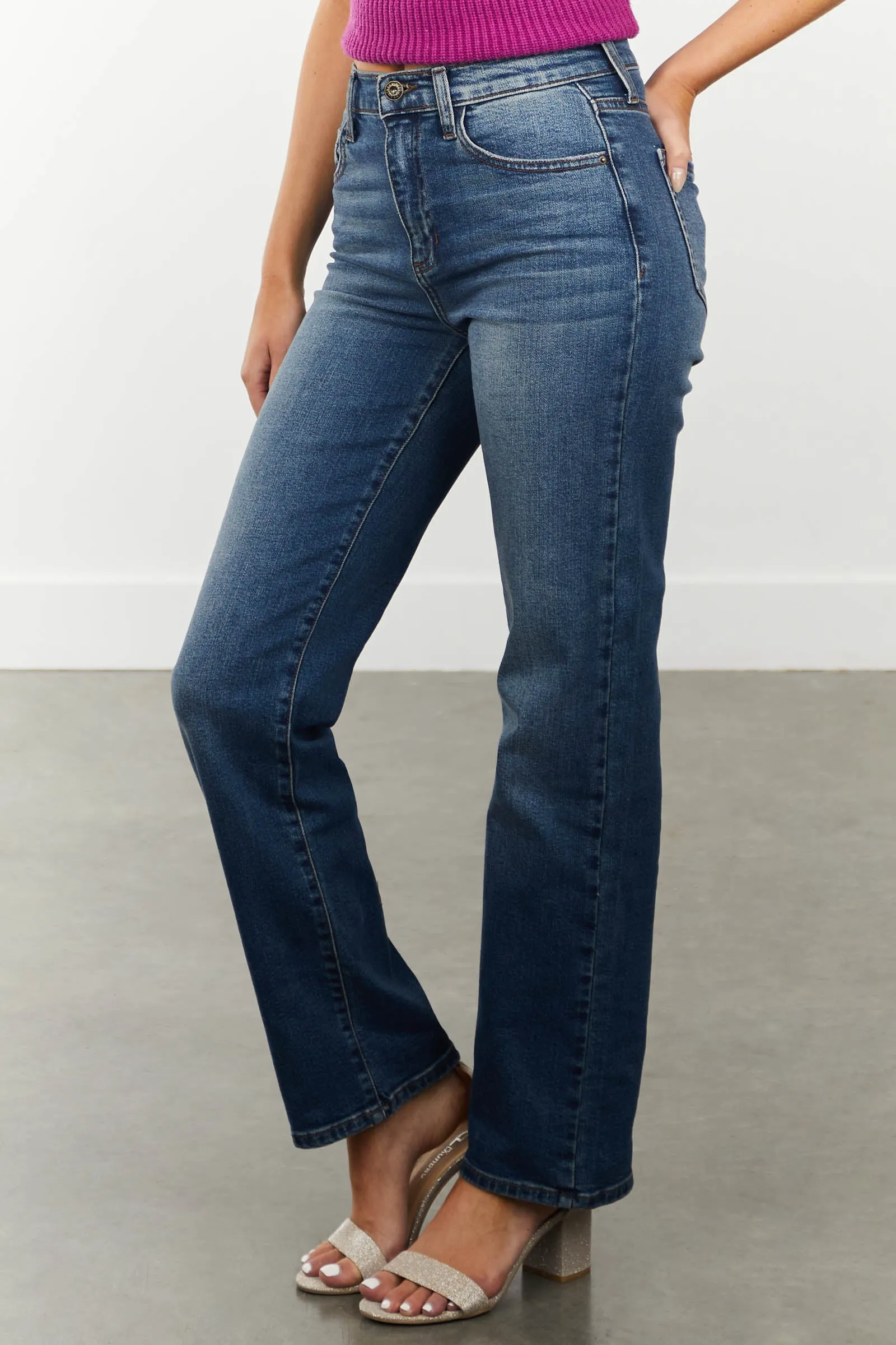 Sneak Peek Medium Vintage Wash High Waisted Straight Jeans