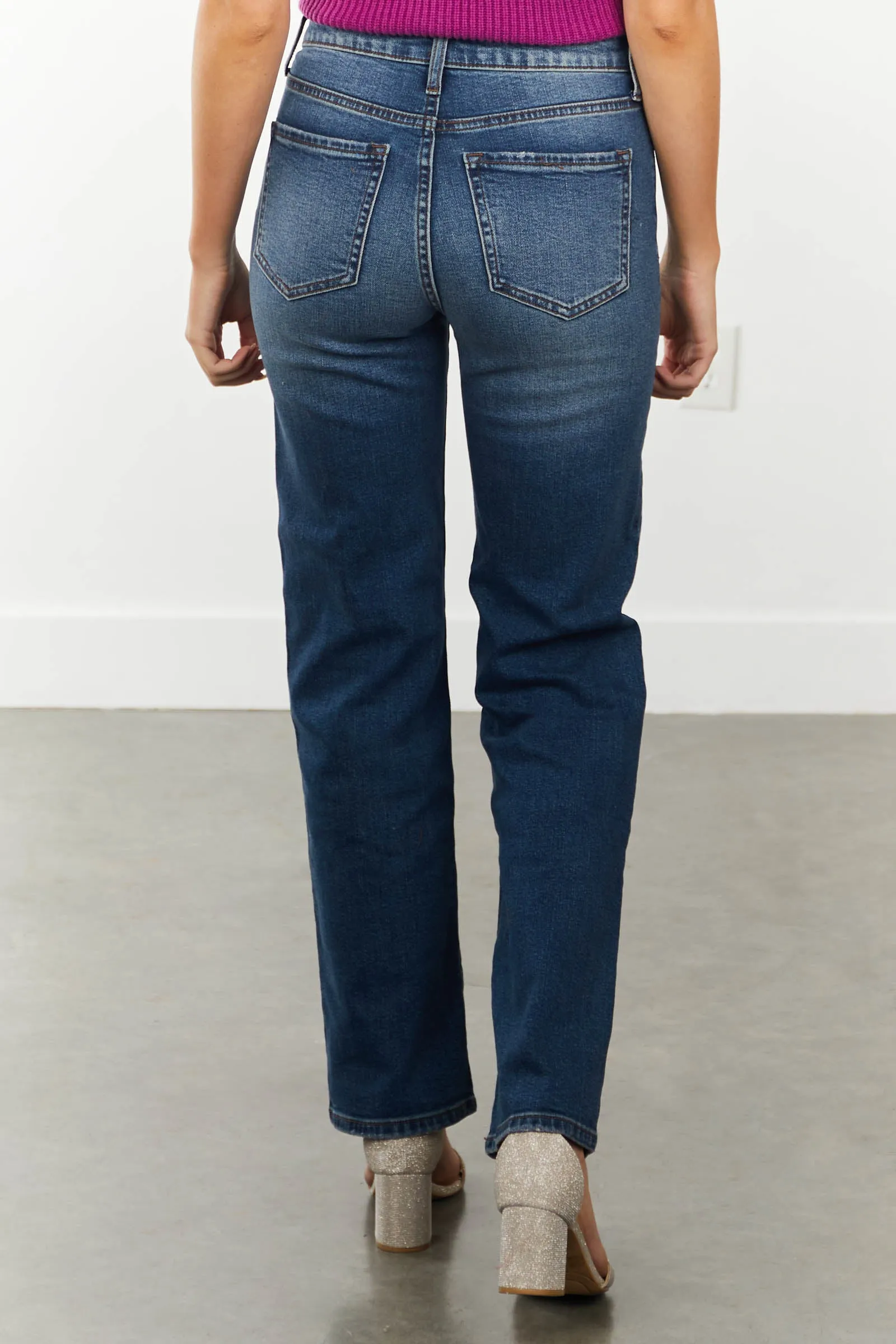 Sneak Peek Medium Vintage Wash High Waisted Straight Jeans