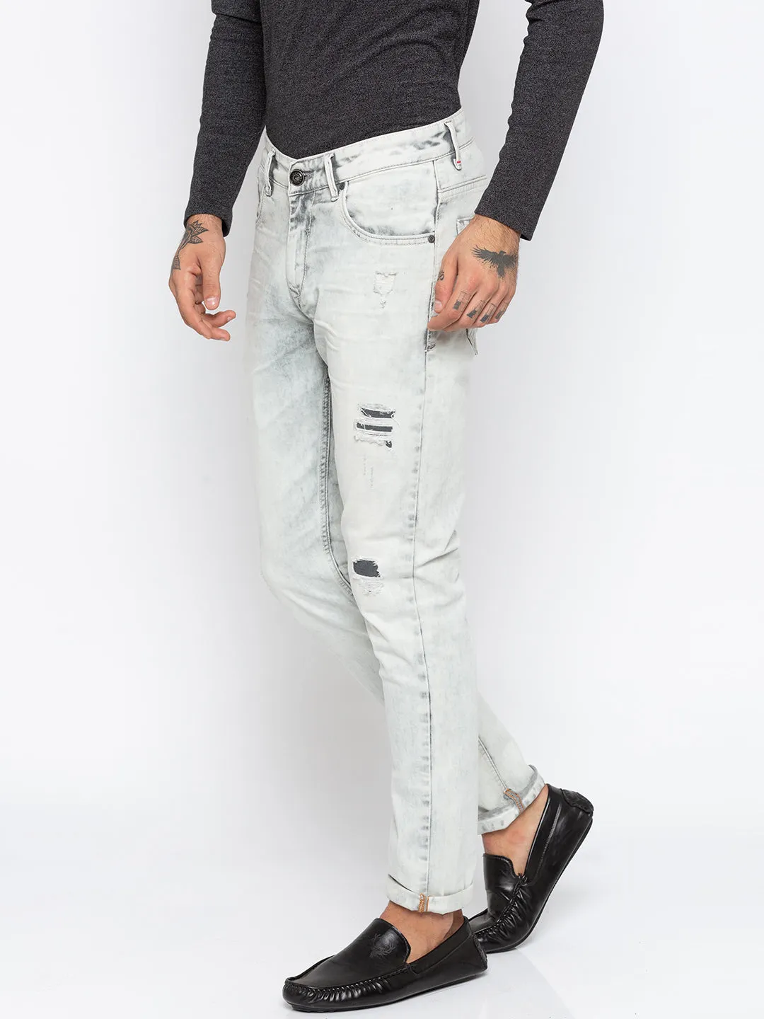 Spykar Men Ash Ripped Skinny Fit Jeans