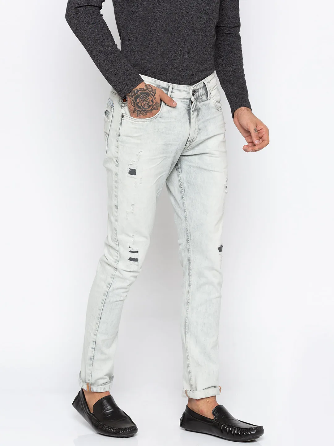 Spykar Men Ash Ripped Skinny Fit Jeans