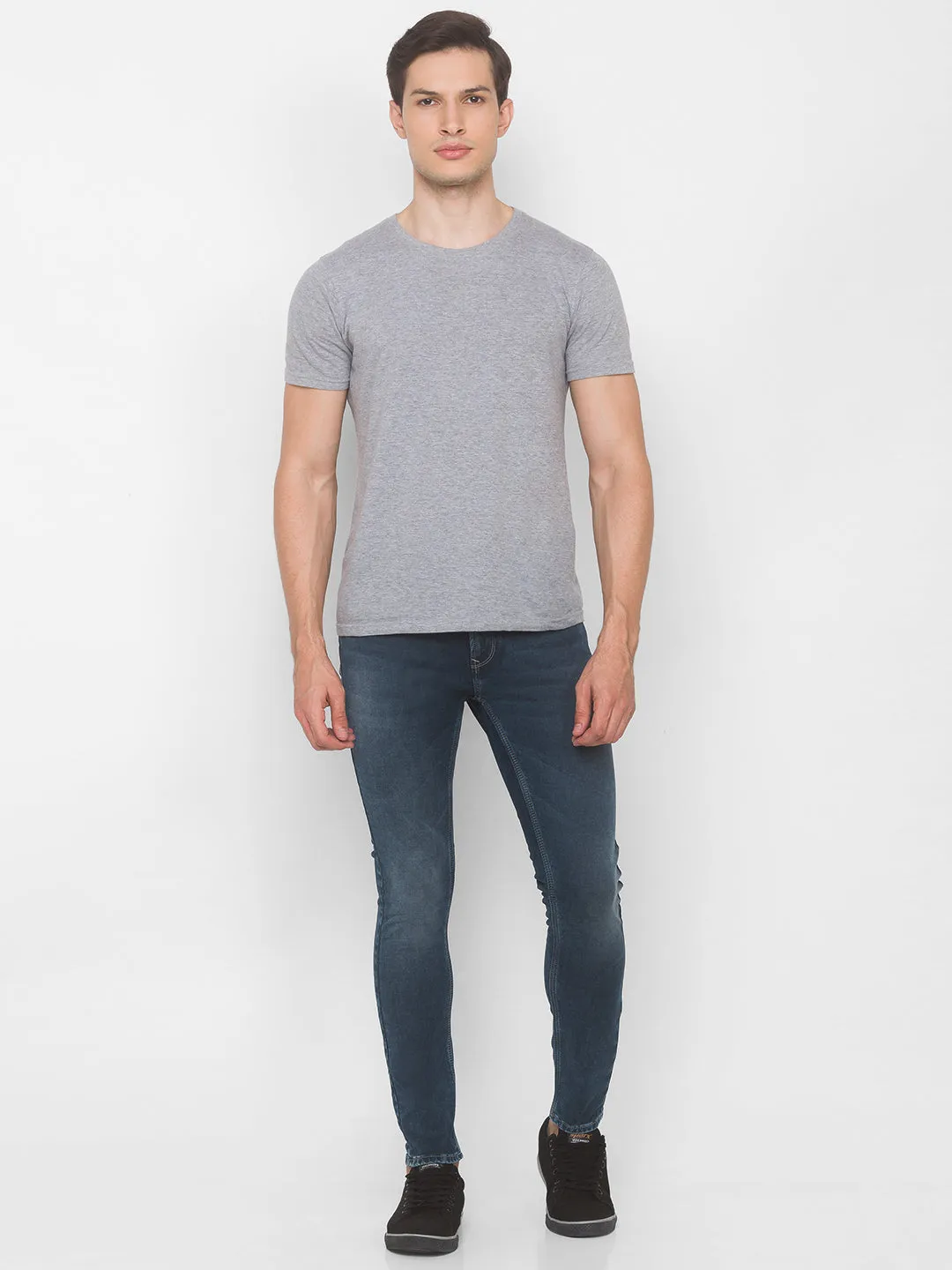 Spykar Men Grey Cotton Super Slim Fit Tapered Length Jeans